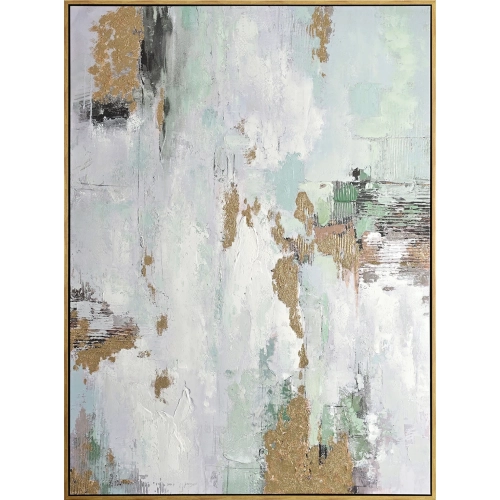 Wilkes Abstract Canvas Painting in Green, White & Gold