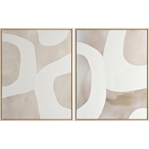 Caldwell Abstract Canvas Painting Wall Art in Tan & White