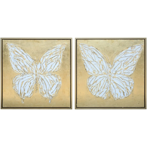 Butterfly Fly Away Canvas Painting Wall Art in White & Gold