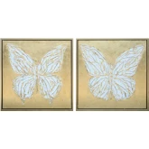 Butterfly Fly Away Canvas Painting Wall Art in White & Gold