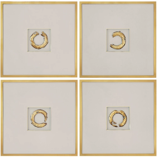 Stratford Wall Art in Metal, Tan, Glass & Gold (Set of 4)