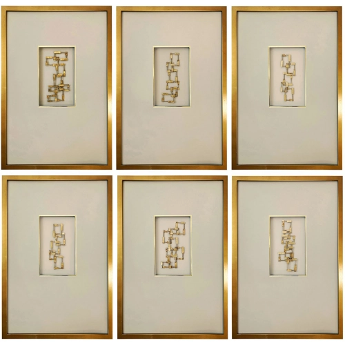 Rowe Wall Art in Metal, Tan, Glass & Gold (Set of 6)