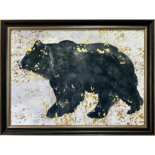 Barrow Bear Canvas Painting Wall Art in Black, White & Gold Foil