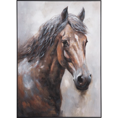 Equestrian Stakes Horse Canvas Painting in Brown & Multicolor