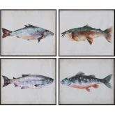 Swimming School Fish Canvas Painting in Multicolor (Set of 4)