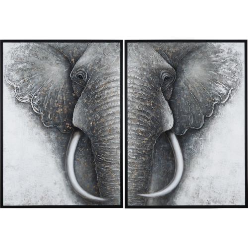 Trunks Elephant Canvas Painting in Gray