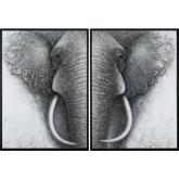 Trunks Elephant Canvas Painting in Gray