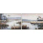Gazing Egret 2 Landscape Canvas Painting in Multicolor