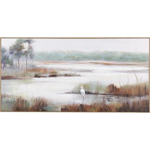 Gazing Egret 3 Landscape Canvas Painting in Multicolor