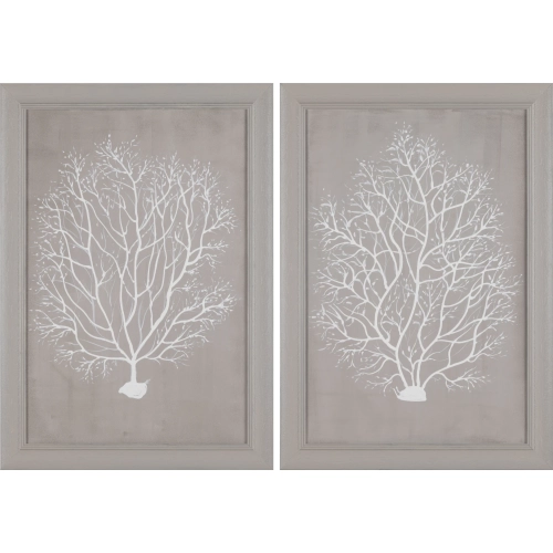Beige Corals Framed Hand Painted Canvas Wall Art in Beige & White