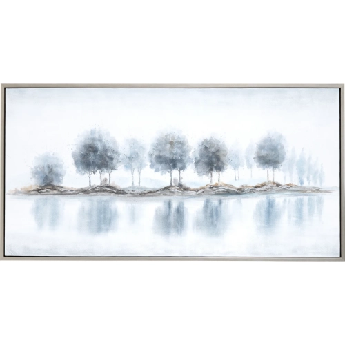 Ash Tree Landscape Canvas Painting Wall Art in Blue & White