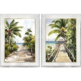 Maui Coastal Palm Tree Framed Mixed Media Wall Art in Green, Blue & Tan