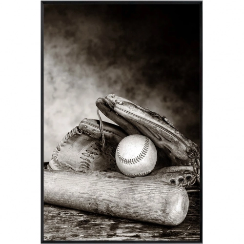 Strike Baseball Black & White Photograph Wall Art in Tempered Glass