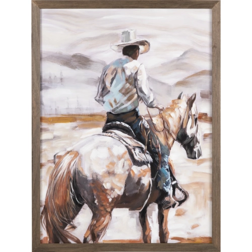 Cowboy & Horse Canvas  Painting in Brown & Neutral