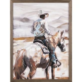 Cowboy & Horse Canvas  Painting in Brown & Neutral