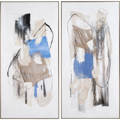 Pop of Blue Canvas Painting in Blue, Cream & Brown