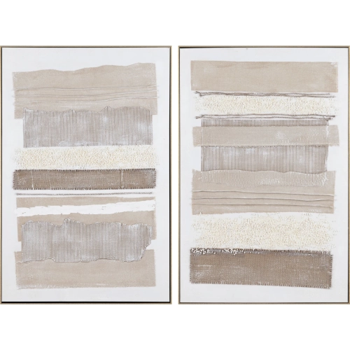 Frayed Lines Abstract Canvas Painting Wall Art in Brown, Tan & Cream