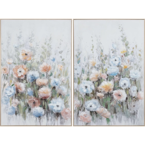Wildflowers Canvas Painting in Blue, Green & Pink