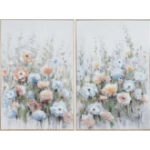 Wildflowers Canvas Painting in Blue, Green & Pink