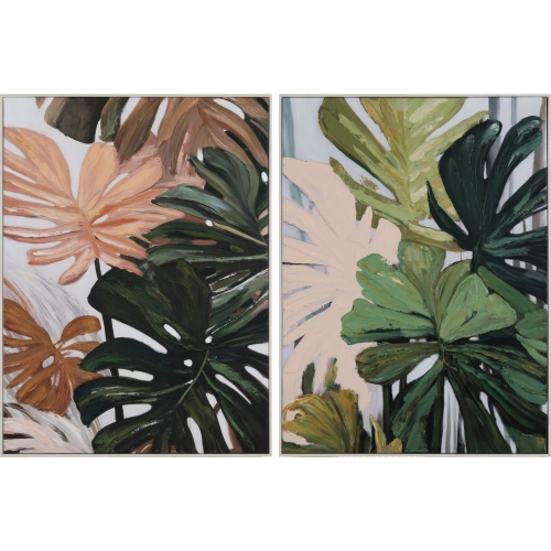 Exotica Palm Leaves Canvas Wall Art in Green, Mauve & Cream