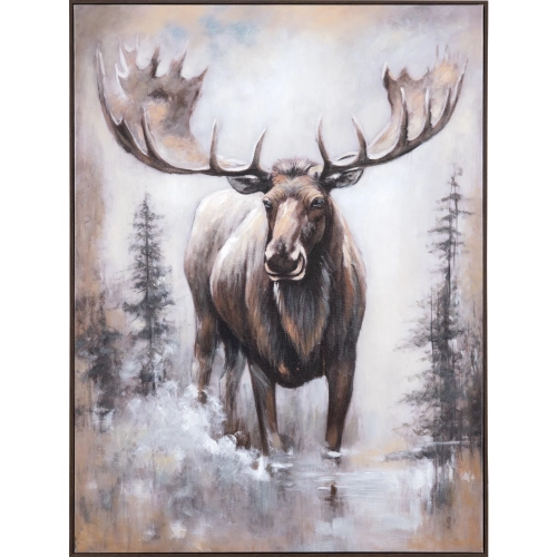 Moose Canvas Painting in Brown & Cream