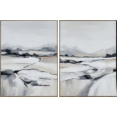 Rocky Point Landscape Canvas Painting in Grey, White & Black