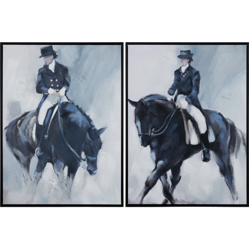 Trot Canvas Painting in Blue, Gray & Black