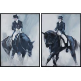 Trot Canvas Painting in Blue, Gray & Black