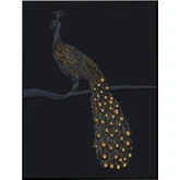 Tail Feathers Peacock Canvas Painting in Black & Gold