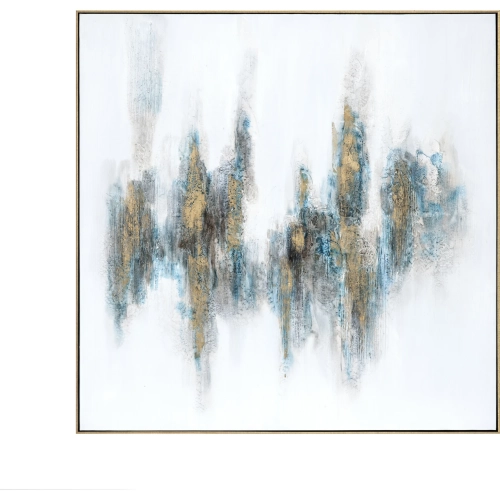 Glades Abstract Canvas Painting in Teal, Black, White & Gold Foil