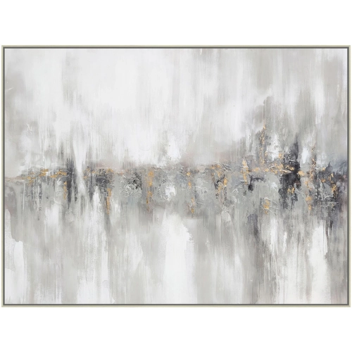 Saratoga Abstract Canvas Painting in Grey, White & Gold