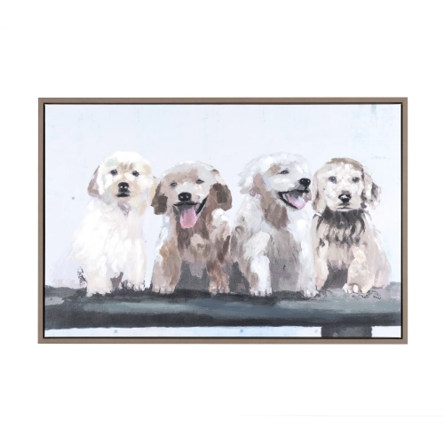 Doodling Dog Canvas Painting Wall Art in Cream, Gray & White