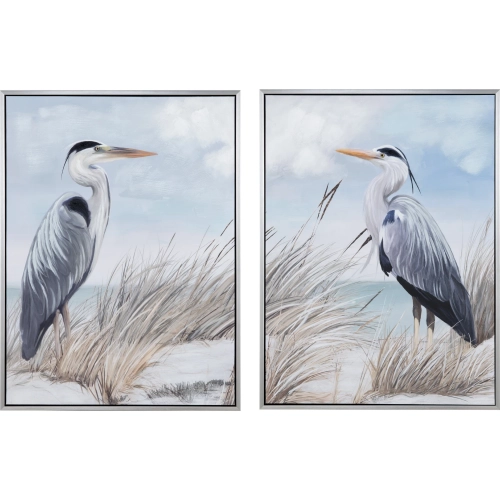Twin Beaks Heron Framed Canvas Wall Art in Blue & White