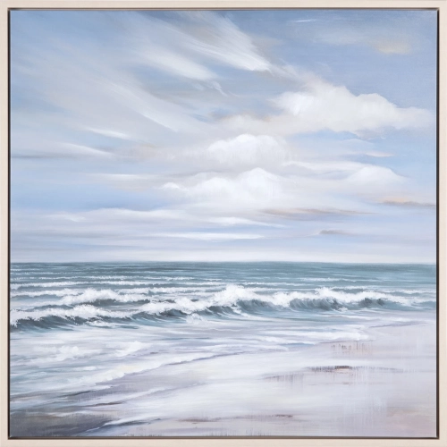 Haywood Ocean Canvas Painting Wall Art in Blue & White
