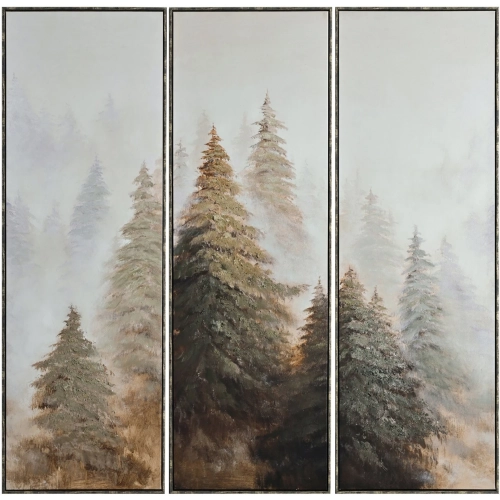 Duluth Trees Framed Canvas Wall Art in Brown & Green & Distressed Wood (Set of 3)