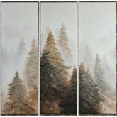 Duluth Trees Framed Canvas Wall Art in Brown & Green & Distressed Wood (Set of 3)