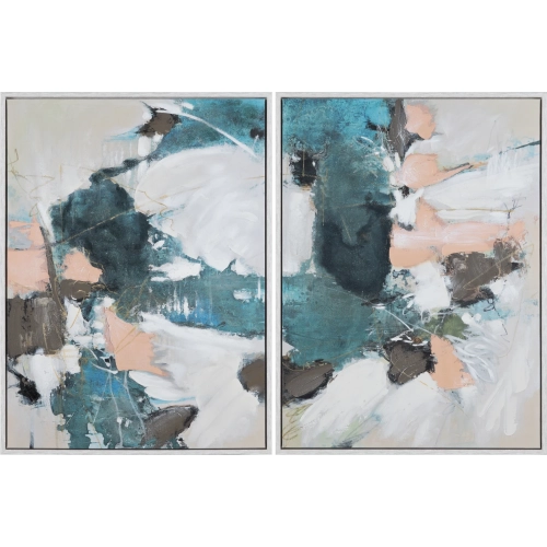 Calhoun Abstract Canvas Painting Wall Art in Teal, Cream & Grey