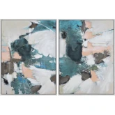 Calhoun Abstract Canvas Painting Wall Art in Teal, Cream & Grey
