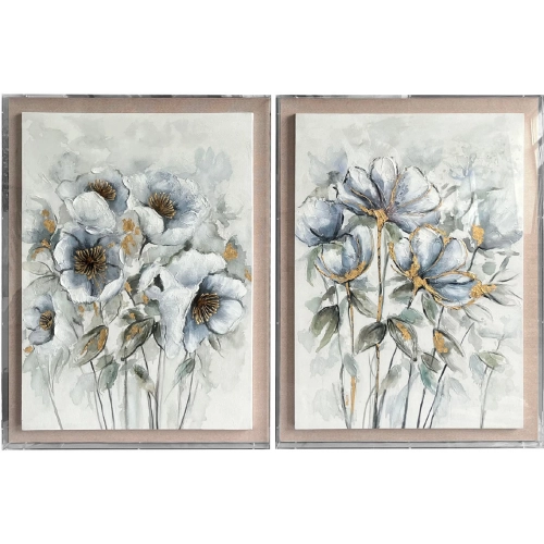Anemone Floral Canvas Painting Wall Art in Blue, Green, White & Cream
