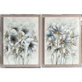 Anemone Floral Canvas Painting Wall Art in Blue, Green, White & Cream