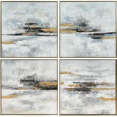 Crawford Abstract Canvas Painting in Gray, Blue, Black & Gold (Set of 4)