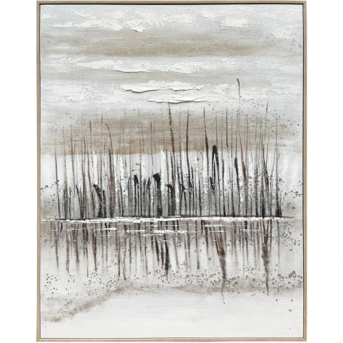 White Landscapes Canvas Painting Wall Art in Gray, Taupe & White