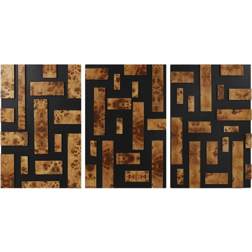 Belle Meade Wall Art in Mappa Burl Look & Black Geometrics (Set of 3)