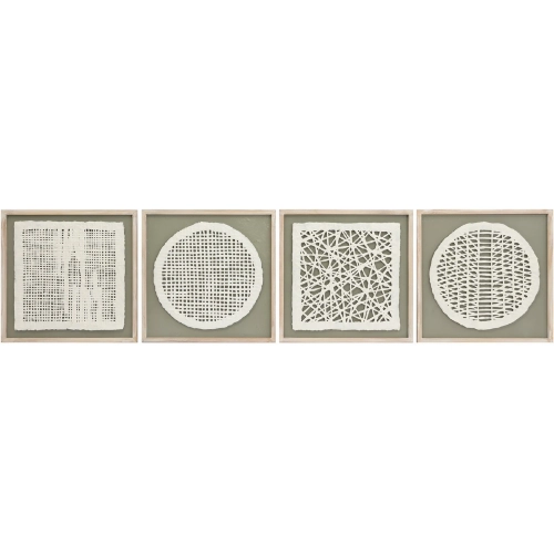 Lillian Wall Art in Off White Paper & Sage Green Wood (Set of 4)