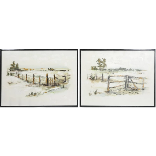 Fae Fenced Landscapes Framed Mixed Media Wall Art in Brown & Green