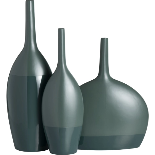 Emerald Bay Vase in Matte & High Gloss Green Ceramic (Set of 3)