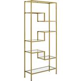 Sloane Etagere Bookcase in Gold Steel & Tempered Glass