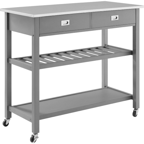 Chloe Kitchen Island Cart in Gray with Stainless Steel Top