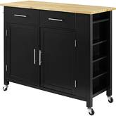 Savannah Kitchen Island Cart in Black with Natural Wood Top