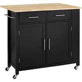 Savannah Drop Leaf Kitchen Island Cart in Black Finish & Wood